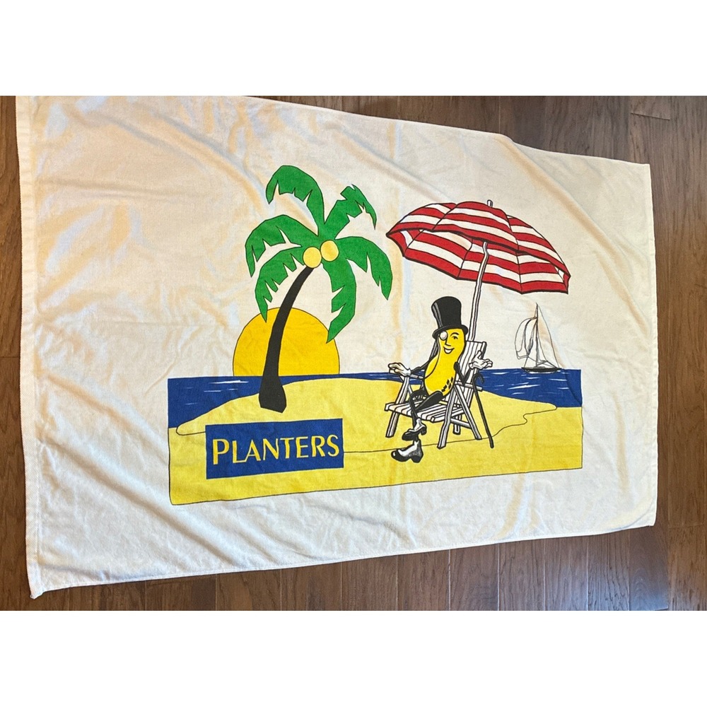 Planter's Peanuts Beach Towel Seaside Scene 100% Cotton Advertisement